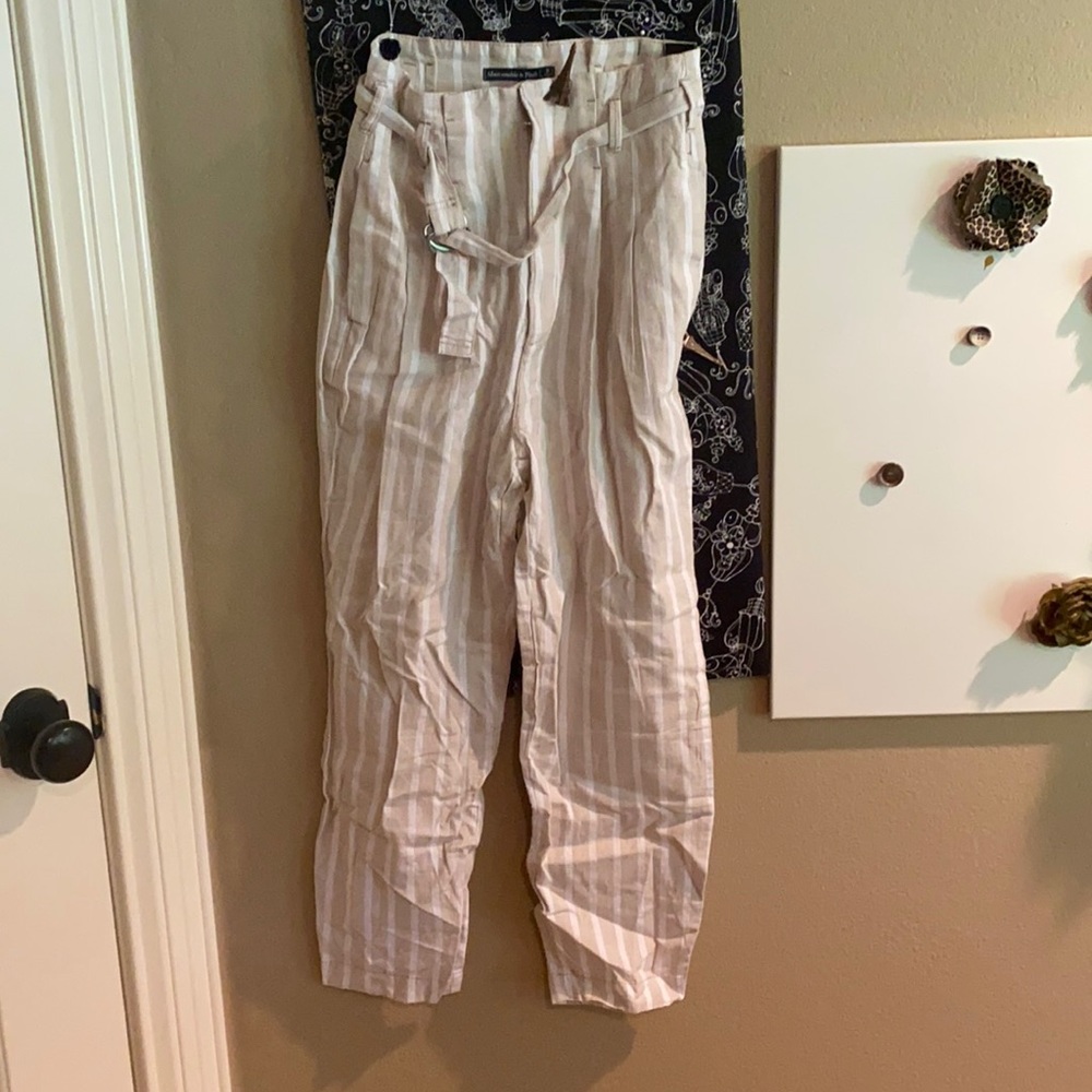 Striped belted work pants